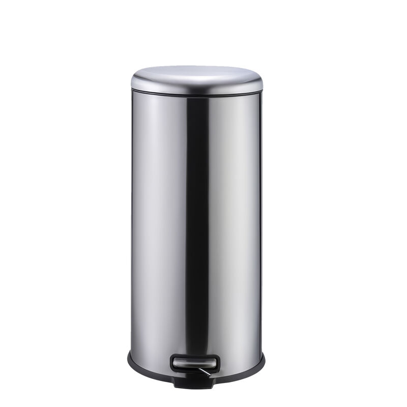 30L / 8 Gallon Round Stainless Steel Trash Can, Step-On Pedal, Soft Close Lid, Removable Inner Bucket, Suitable for Kitchen, Office, Bathroom image number 0