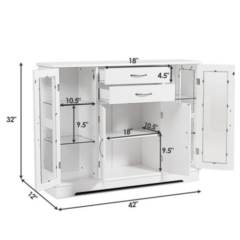 Classic Wood Sideboard Buffet Cabinet with Glass Panels & Storage