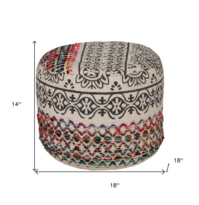 Upholstered Cylinder Pouf – Geometric Round Ottoman Footstool for Bedroom