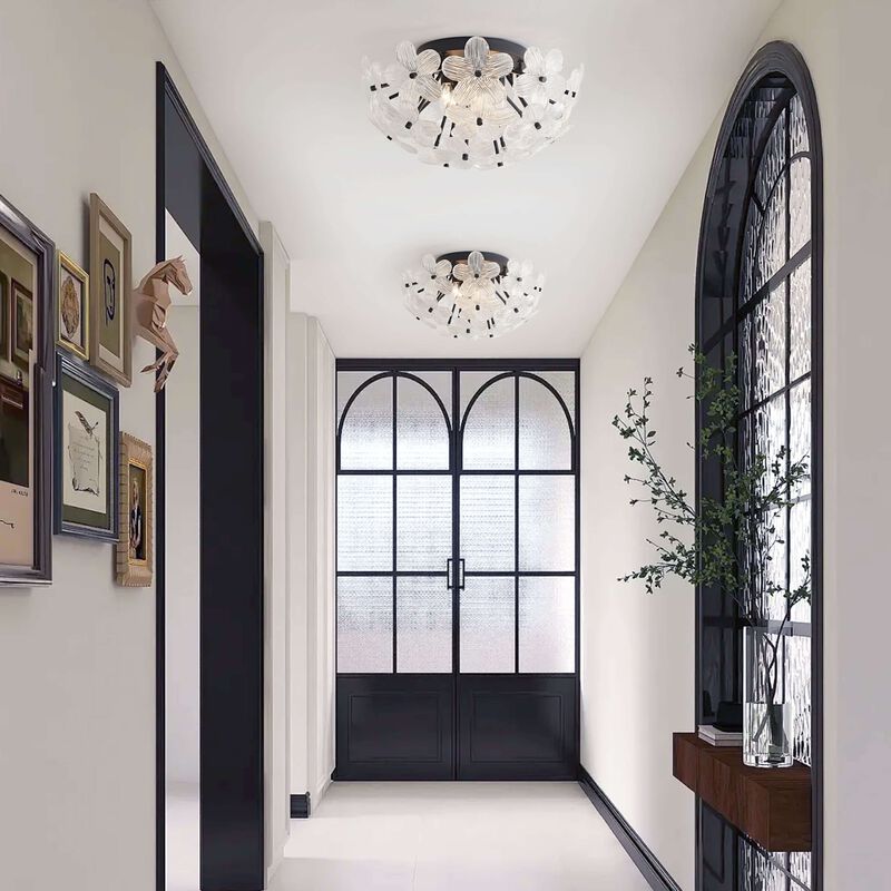 Estrella 20" Wide Bowl Style 5-Light Black Flower Clear Glass Flush Mount image number 4