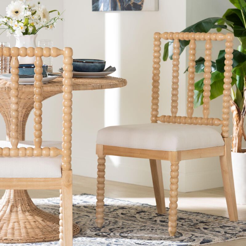 bali & pari Deya Bobbin Dining Chair - Wood Side Chair with Upholstered Seat and Spindle Backrest image number 7