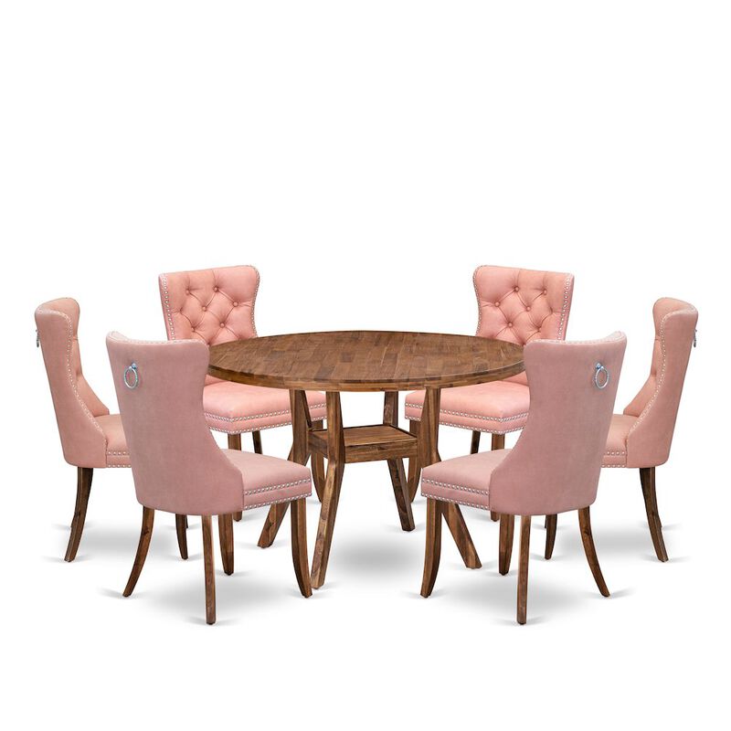 7-Pc Dining Room Table Set Include A Modern Table And 6 Beige Red Parson Chairs