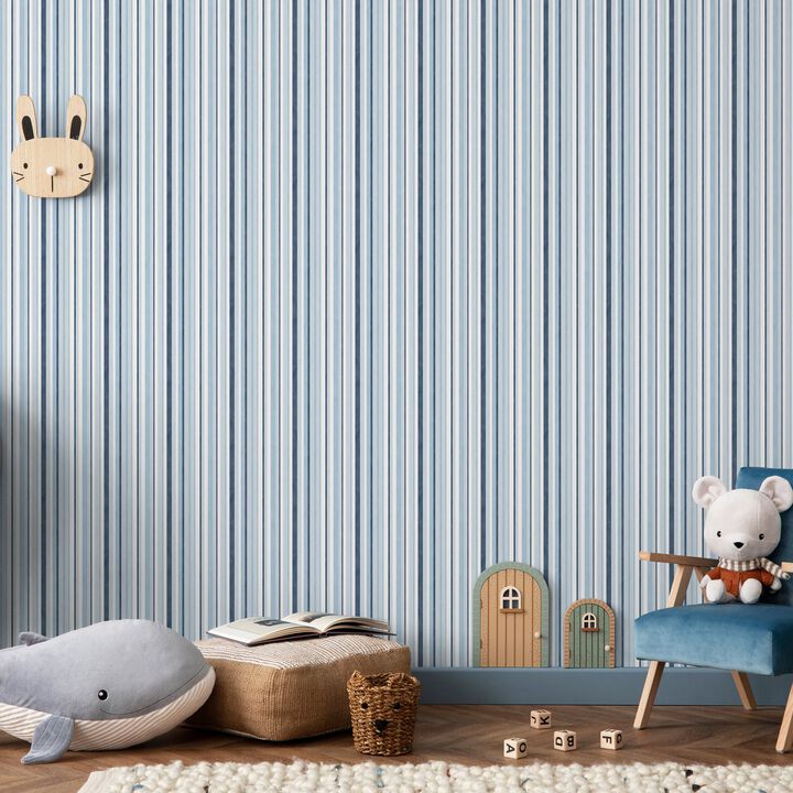 Kids and Teens Multi Stripe Blue Wallpaper G78573
