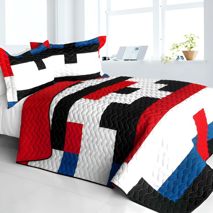 Gods Determine Queen Size 3PC Quilted Patchwork Bed Cover Bedding Set