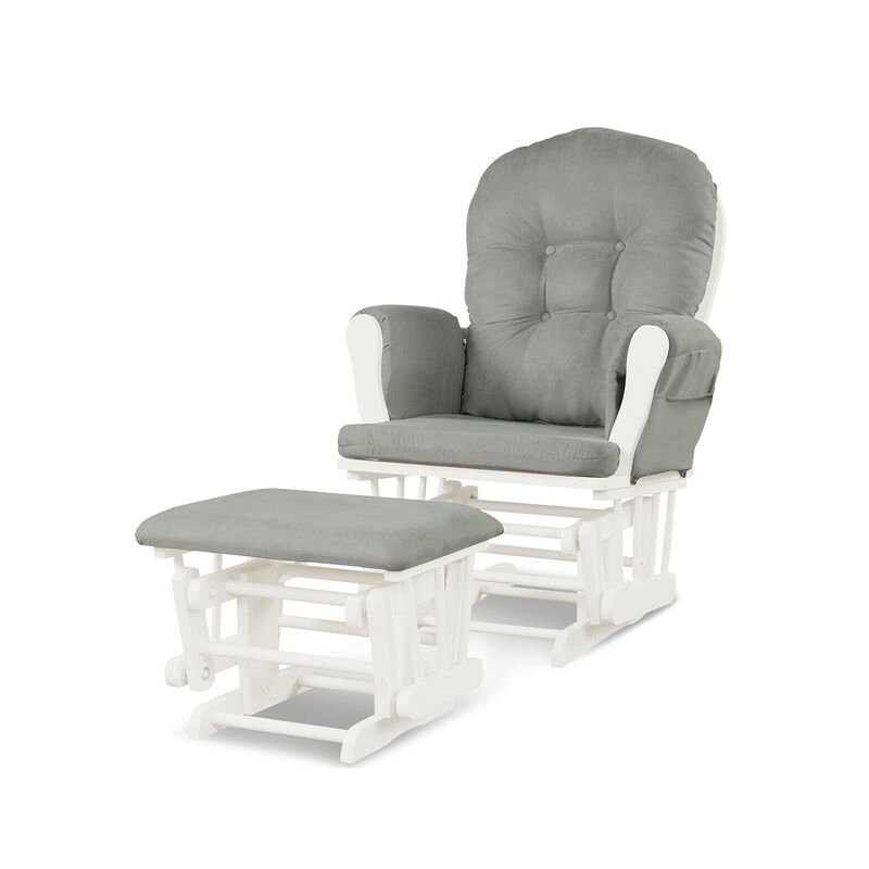 Wood Glider and Ottoman Set with Padded Armrests and Detachable Cushion