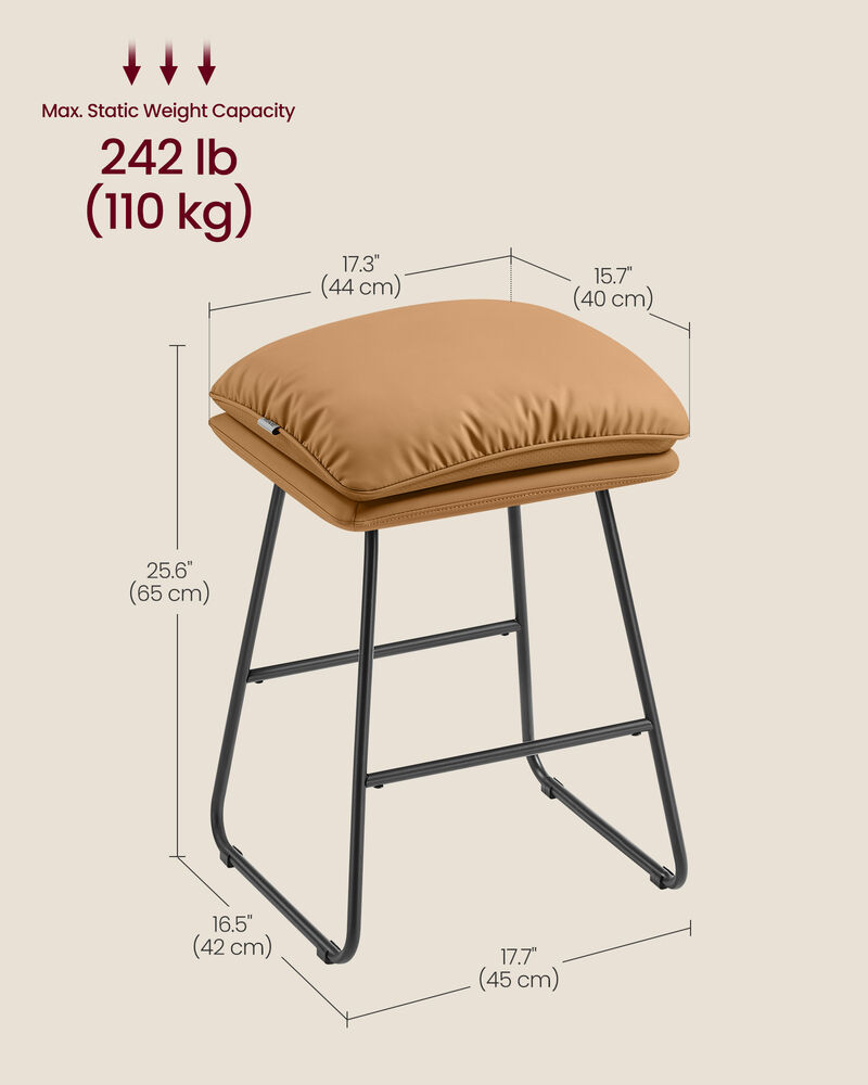 Caramel Brown Counter Stools Set of 2 Upholstered Sled Base image number 2