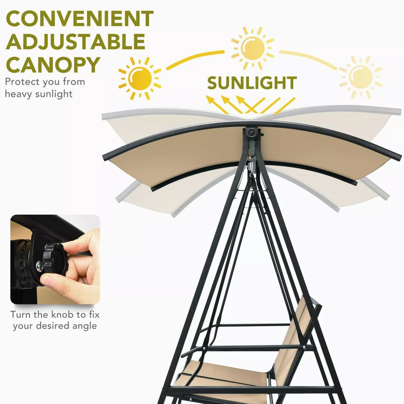 Mondawe 2 Person Patio Swing with Weather Resistant Glider and Adjustable Canopy