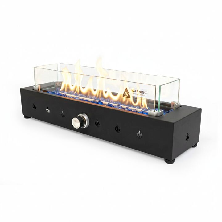 28-Inch Rectangle Fire Pit, Wind-Resistant 40000 BTU Outdoor Propane Fire Pit With Tempered Glass Wind Guard