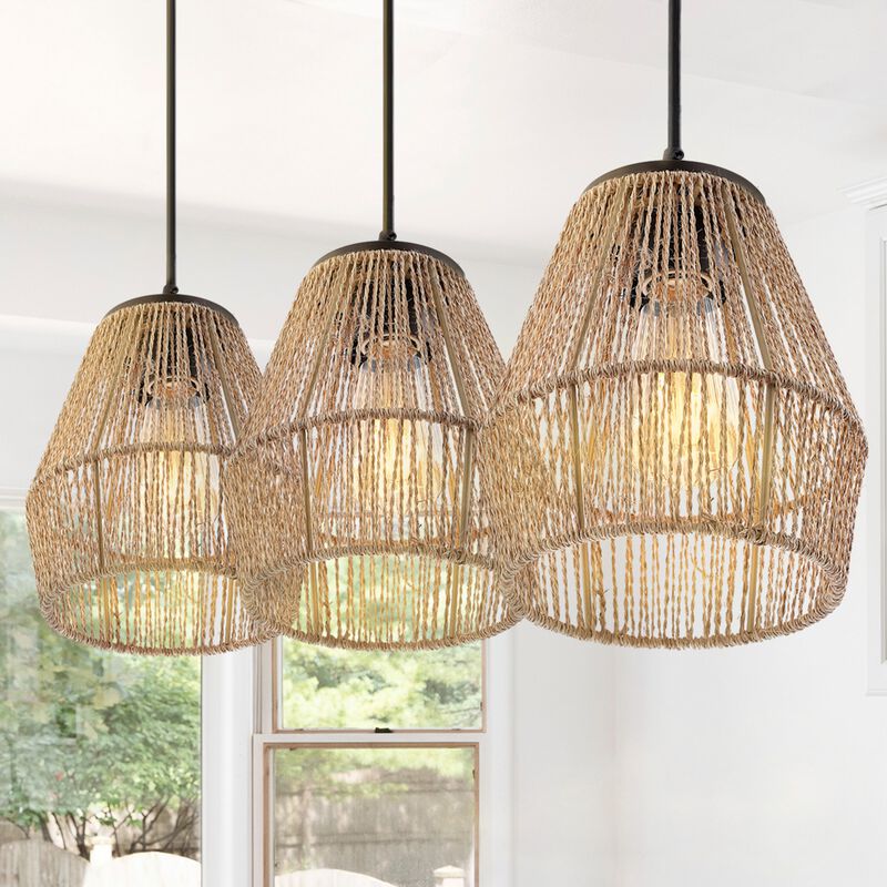 Ibiza 3-Light Woven Rope/Metal Bohemian Coastal LED Linear Pendant