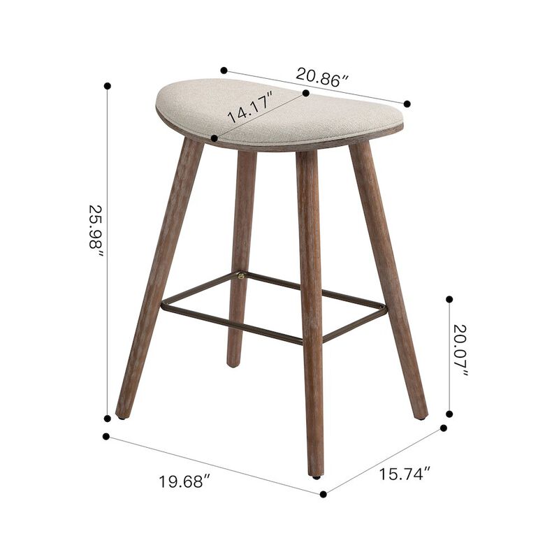 Glamour Home Set of 2 Beatriz Beige Woven Fabric Counter Stool with Wood Legs