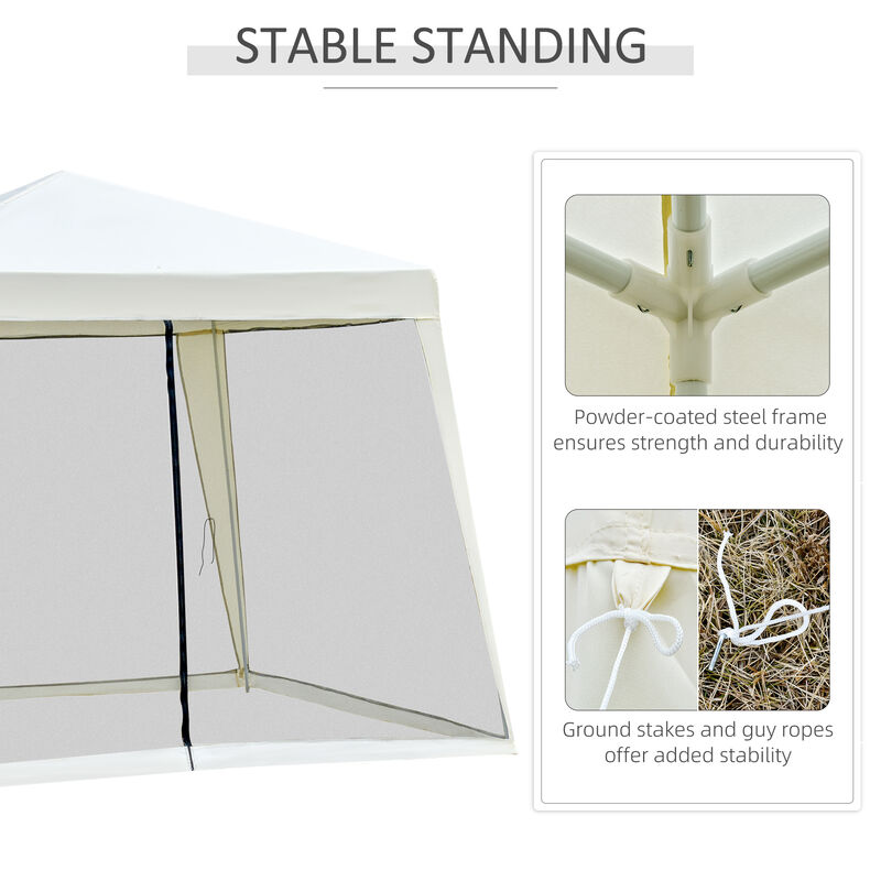 Outsunny 10'x10' Outdoor Canopy Tent, Slant Leg Sun Shelter with Mesh Sidewalls, Patio Tents for Parties, Cream White