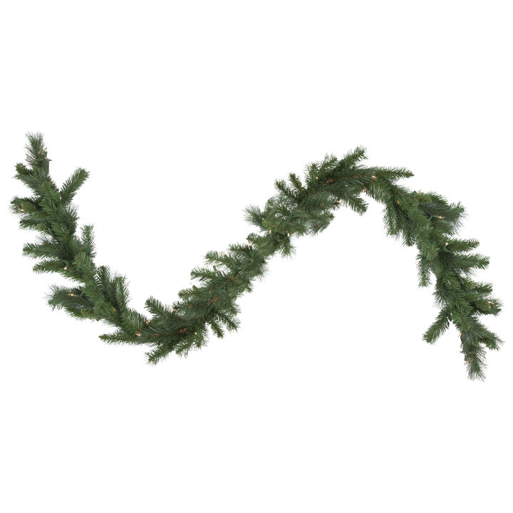 9' x 12" Green Pre-Lit Beaver Pine Artificial Christmas Garland  Clear Lights