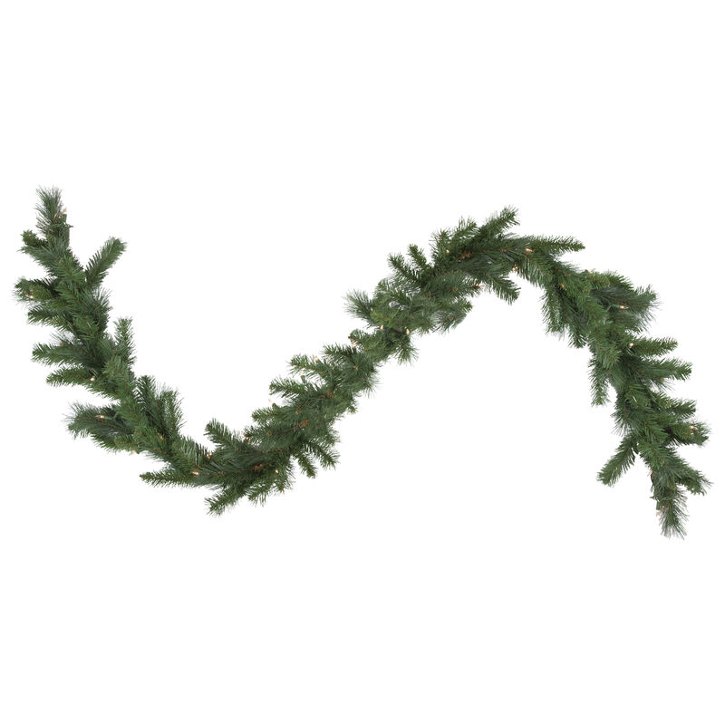 9' x 12" Green Pre-Lit Beaver Pine Artificial Christmas Garland  Clear Lights image number 0