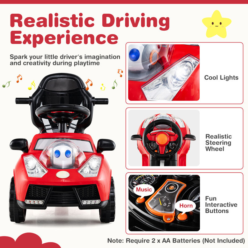 3-in-1 Toddler Ride-On Push Car with Canopy, Seat Belt and Footrest image number 4