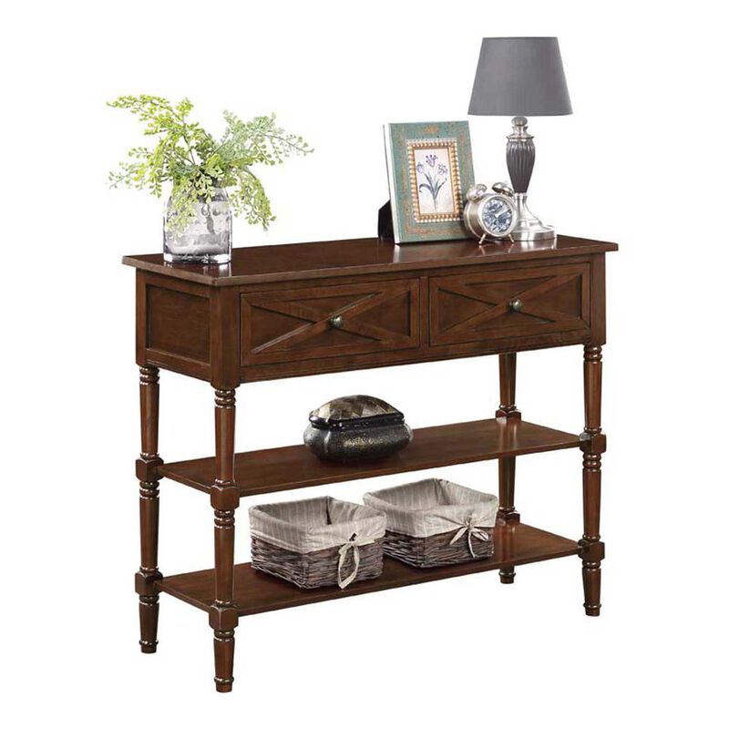 Convenience Concepts Country Oxford 2 Drawer Console Table with Shelves, Espresso