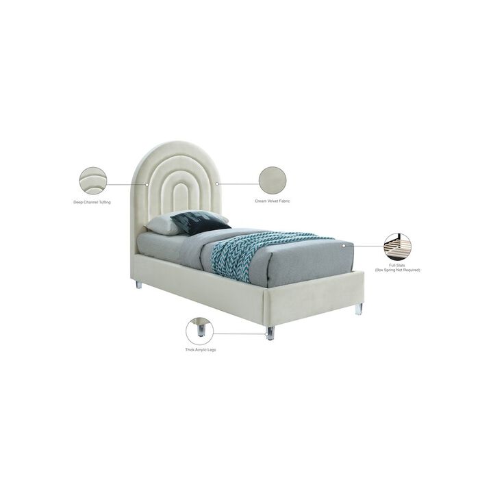 Meridian Furniture Rainbow Cream Velvet Twin Bed