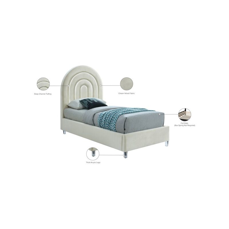 Meridian Furniture Rainbow Cream Velvet Twin Bed
