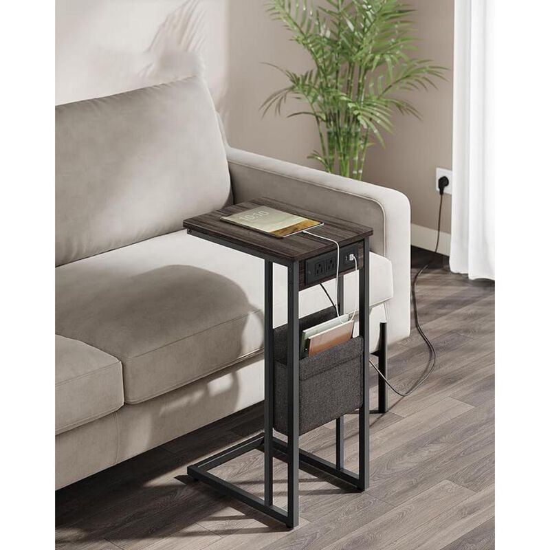 C-Shaped Side Table, End Table with Charging Station, 2 USB Ports and Outlets image number 1