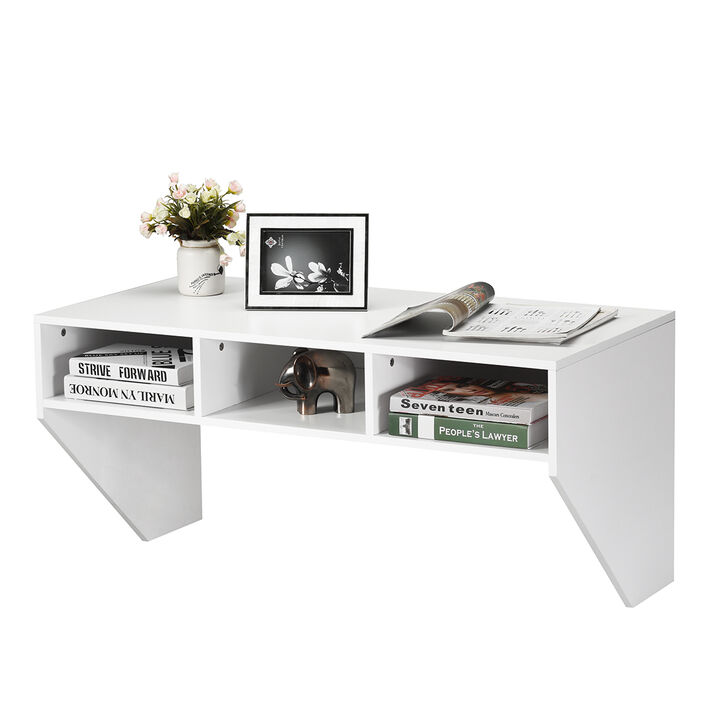 Wall Mounted Floating Computer Table Desk Home Office Storage Shelf White