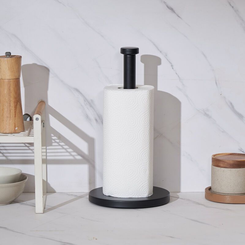 Stainless Steel Countertop Paper Towel Holder with Weighted Base and Suction Cups image number 1