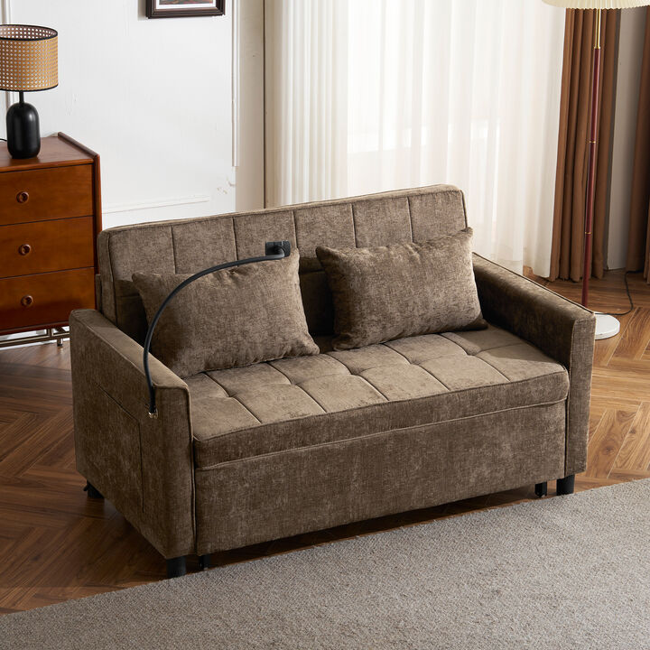 Whisen Pull-out  Loveseats, Reversible Backrest Cushion, Side Pockets, 2 USB Ports, Phone Holder