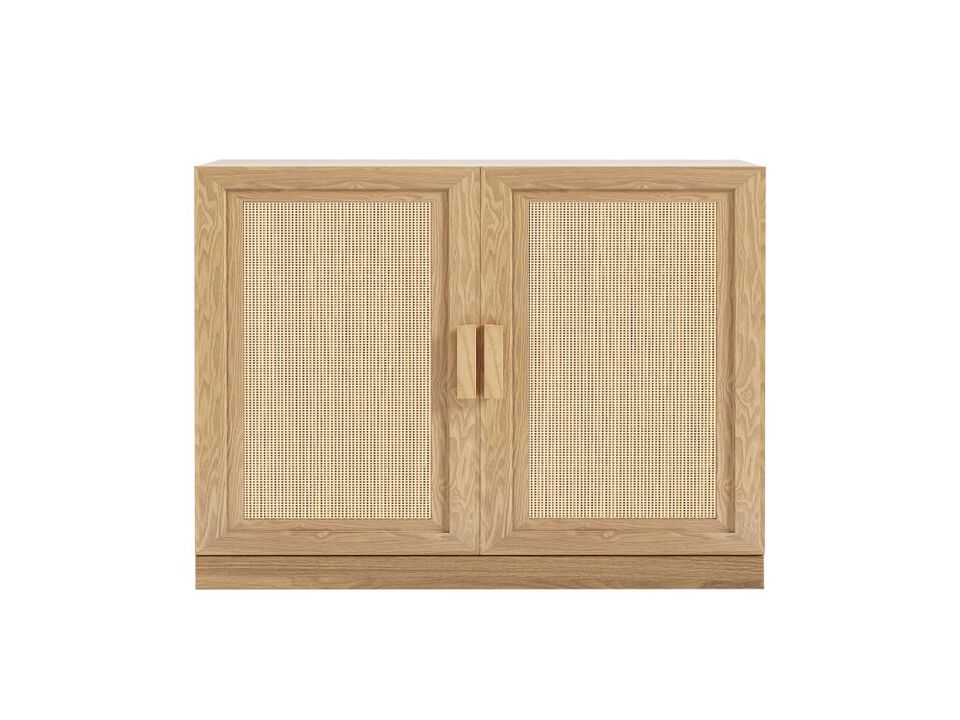 62" High Wicker Door Wood Grain Decorative Storage Cabinet with 12 Shelves