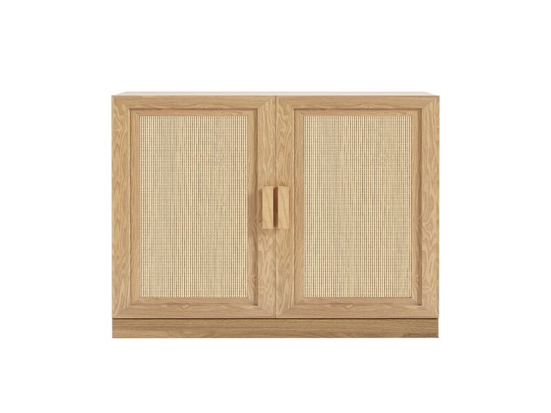 62" High Wicker Door Wood Grain Decorative Storage Cabinet with 12 Shelves