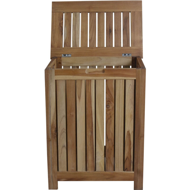 EcoDecors&reg; Eleganto&reg; 18" Teak Wood Double Laundry Storage Hamper with Removable Bags in EarthyTeak Finish