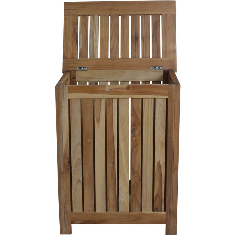 EcoDecors&reg; Eleganto&reg; 18" Teak Wood Double Laundry Storage Hamper with Removable Bags in EarthyTeak Finish image number 1