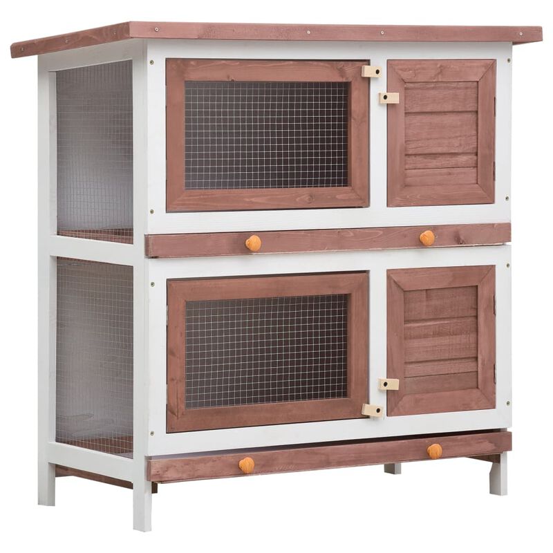 Outdoor Rabbit Hutch 4 Doors Brown Wood image number 0