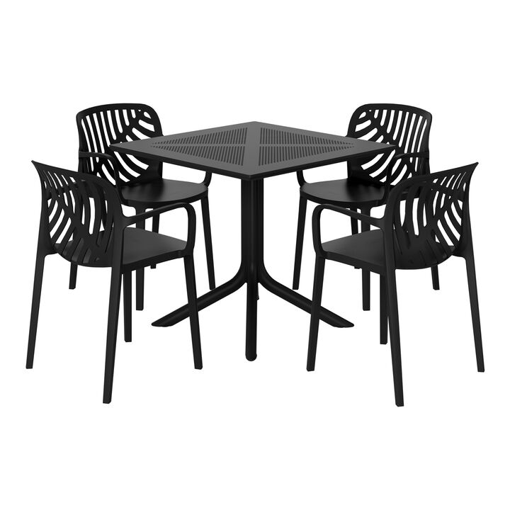 WestinTrends 5-Piece Outdoor Resin Square Patio Dining Table Set with Modern Stackable Patio Dining Chairs