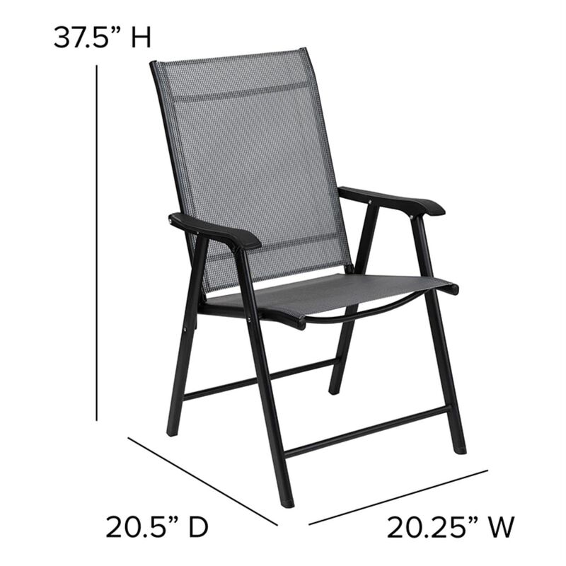 Flash Furniture Paladin Gray Outdoor Folding Patio Sling Chair with Black Frame (2 Pack)