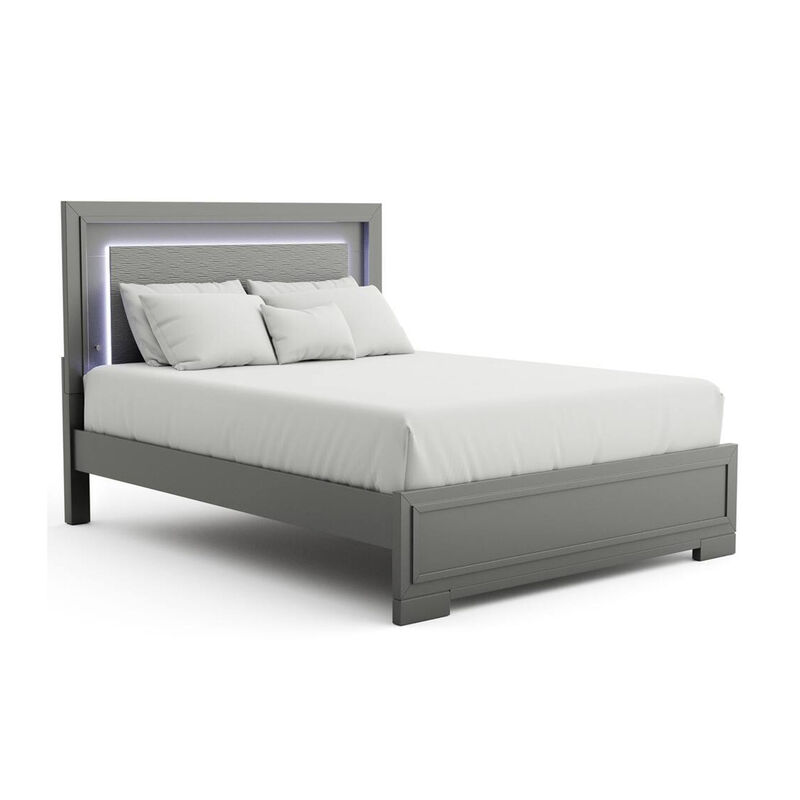 Queen Bedroom Set, Dark Gray, Metallic Gray Wood, 2 Piece Set with Nightstand image number 3