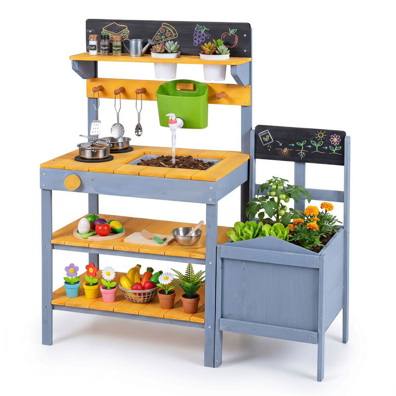 Outdoor Mud Kitchen for Kids with Running Water and Plant Pots image number 4