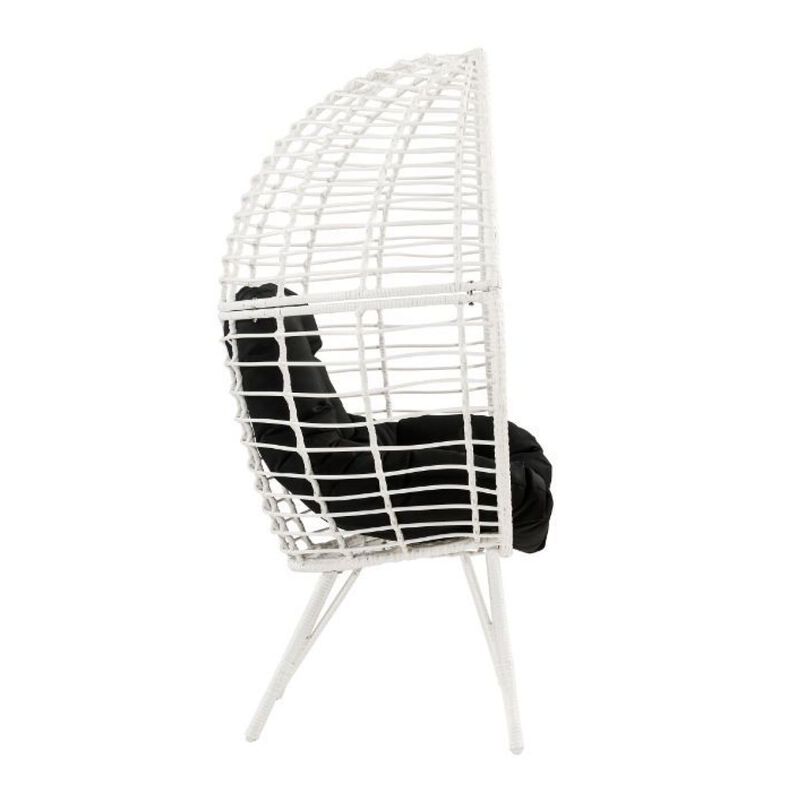 Glazed Patio Lounge Chair, Black Fabric & White Wicker
