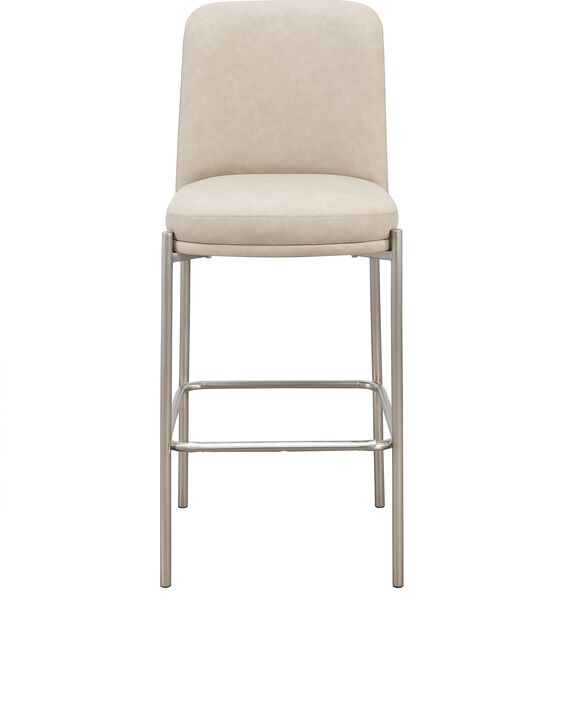 Dion Upholstered Bar Stool in Camel Synthetic Leather and Brushed Nickel Metal - Set of 2