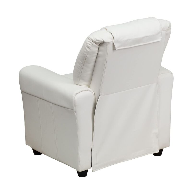 Flash Furniture Vana Vinyl Kids Recliner with Cup Holder, Headrest, and Safety Recline, Contemporary Reclining Chair for Kids, Supports up to 90 lbs., White image number 3