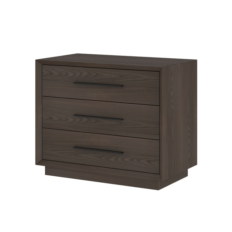 FUFU&GAGA 3-Drawer Nightstand with Black Metal Handles, Deep Brown Woodgrain Finish (31.5"W x 17.7"D x 23.6"H), Dark Brown