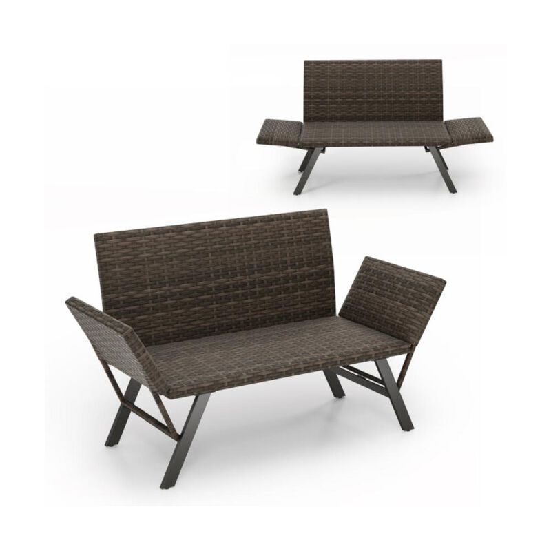 Hivvago Patio Convertible Sofa for 2 Quick Dry Foam Padded Rattan with Armrests