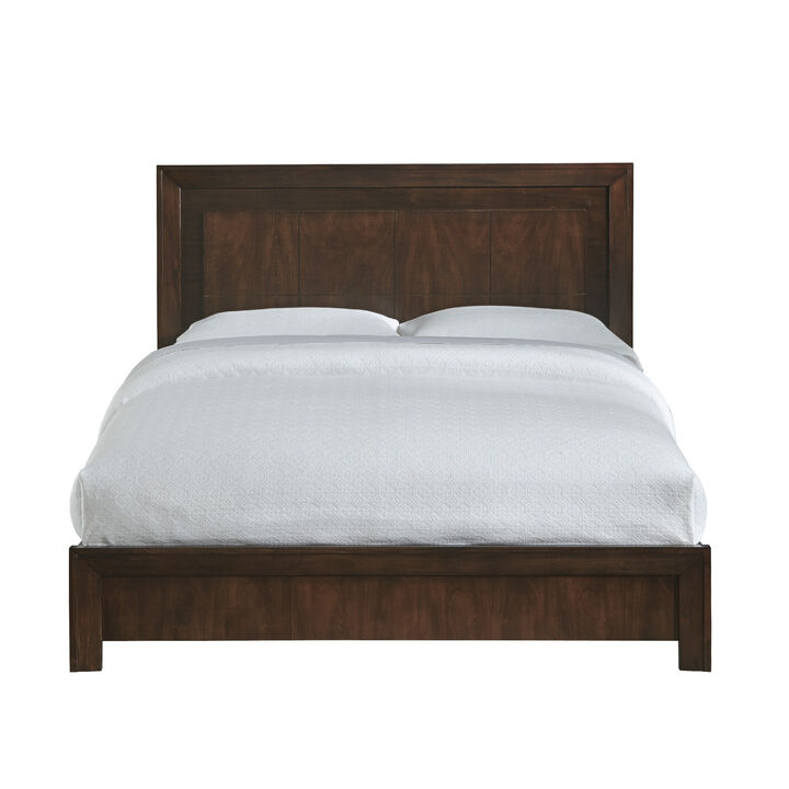 Steve Modern Solid Pine Wood Platform Queen Bed with Metal Legs, Brown - Benzara