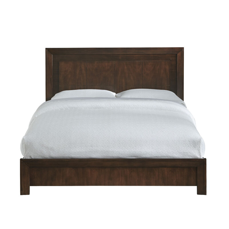 Steve Modern Solid Pine Wood Platform Queen Bed with Metal Legs, Brown - Benzara