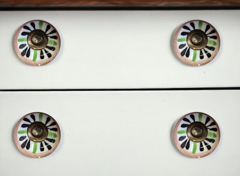HomeRoots Set of Eight Brown And White Ceramic And Metal Drawer Pull Knobs image number 1