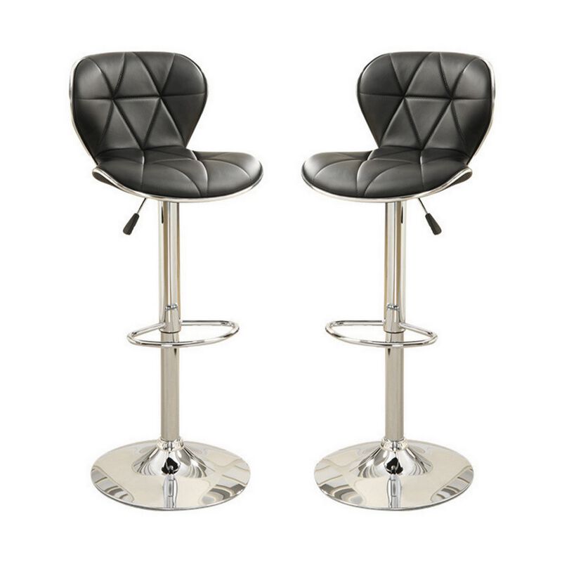 Leather Upholstered Bar Stool With Gas Lift Black Set of 2-Benzara image number 1