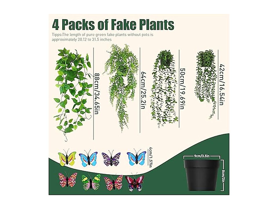 4 Pack Artificial Hanging Plants Pots Realistic Fake Eucalyptus Ivy Vine Potted