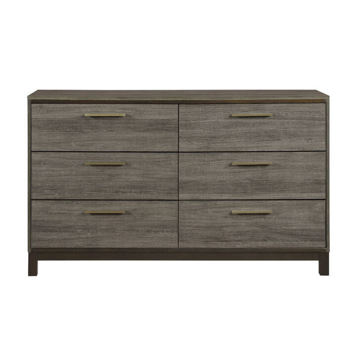 Contemporary Styling 1pc Dresser of 6x Drawers with Antique Bar Pulls Two-Tone Finish Wooden Bedroom Furniture