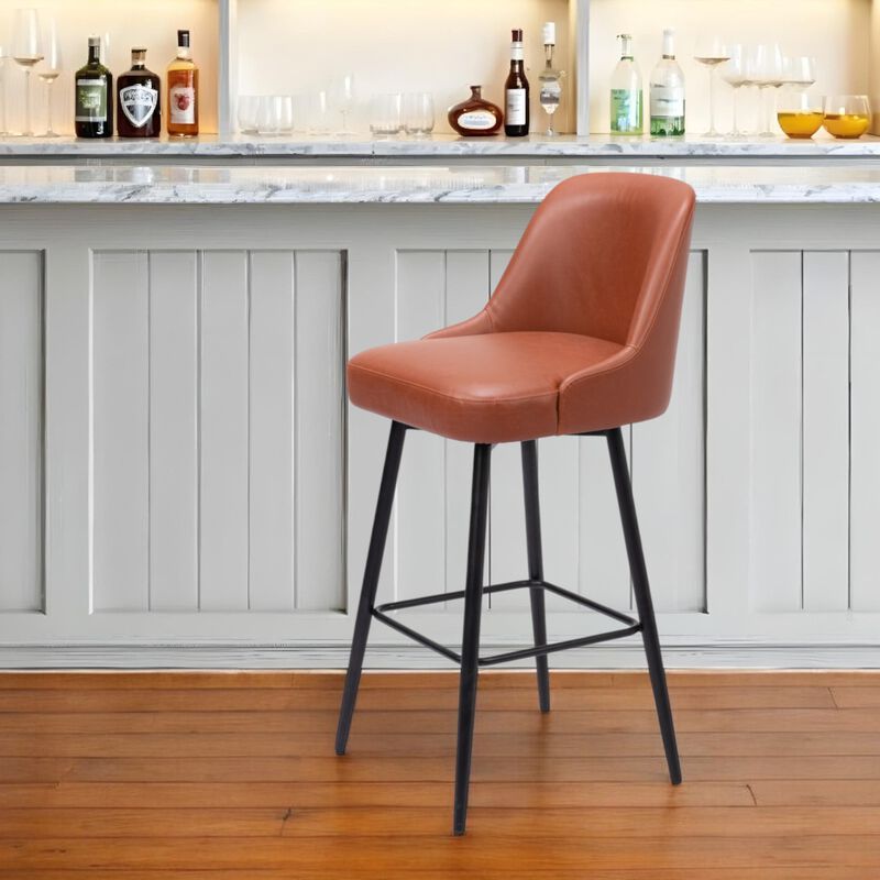 HomeRoots 30" Brown And Black Faux Leather And Steel Bar Height Swivel Bar Chair