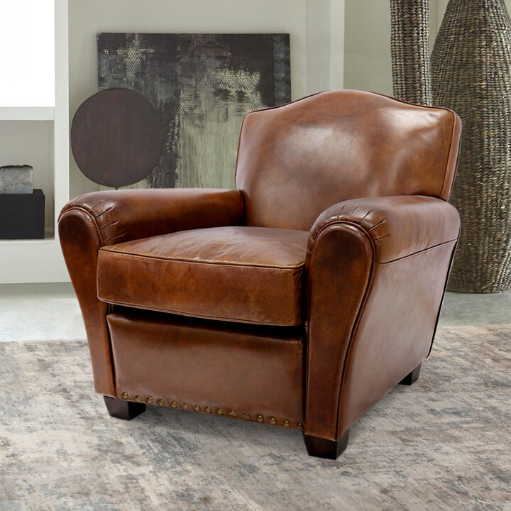 Pasargad Home Palermo Genuine Leather Modern Wing Chair