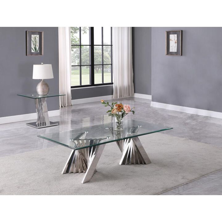 Best Quality Furniture Glass Coffee Table Sets: Coffee Table and End Table with Stainless Steel Base