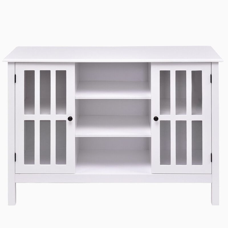 Wooden TV Stand with Glass Panel Doors for Living Room or Entertainment Center