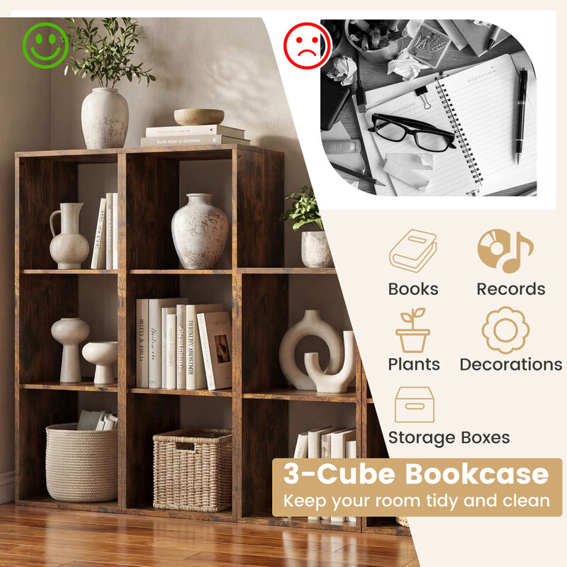 Compact 3 Cube Bookcase with Back Guardrail for Bedroom image number 5